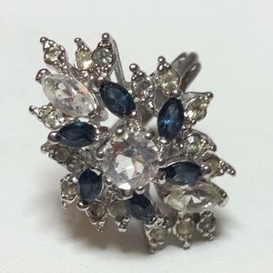 18k HGE Blue Rhinestone Cocktail Vintage ring